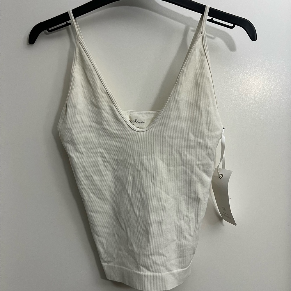 Seamless White V Neck Tank Top